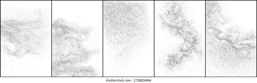 Set of distressed black texture. Dark grainy texture on white background. Dust overlay textured. Grain noise particles. Rusted white effect. Halftone vector illustration, Eps 10.