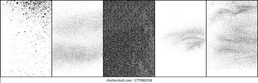 Set of distressed black texture. Dark grainy texture on white background. Dust overlay textured. Grain noise particles. Rusted white effect. Halftone vector illustration, Eps 10.