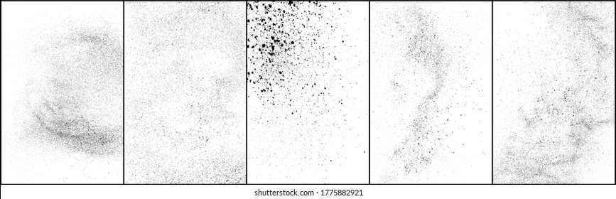 Set of distressed black texture. Dark grainy texture on white background. Dust overlay textured. Grain noise particles. Rusted white effect. Halftone vector illustration, Eps 10.