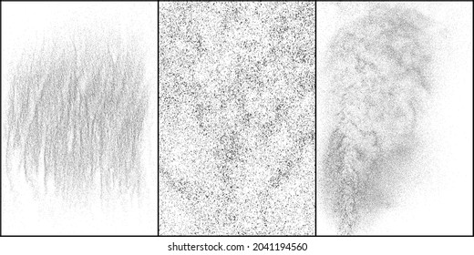 Set of distressed black texture. Dark grainy texture on white background. Dust overlay textured. Grain noise particles. Rusted white effect. Halftone vector illustration, Eps 10.