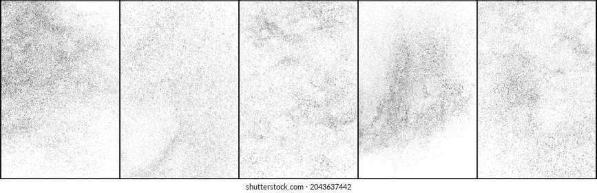 Set of distressed black texture. Dark grainy texture on white background. Dust overlay textured. Grain noise particles. Rusted white effect. Halftone vector illustration, Eps 10.