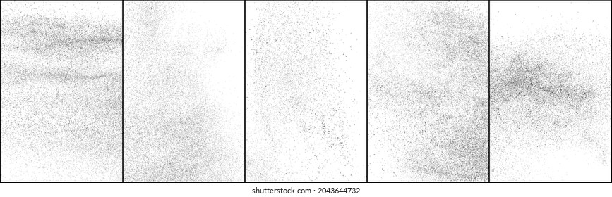 Set of distressed black texture. Dark grainy texture on white background. Dust overlay textured. Grain noise particles. Rusted white effect. Halftone vector illustration, Eps 10.