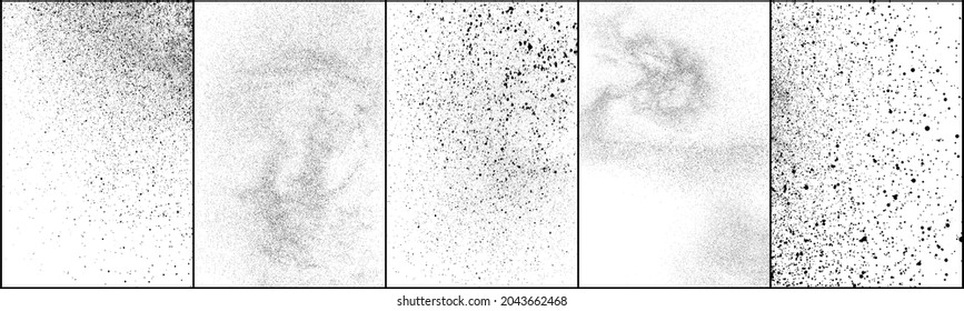 Set of distressed black texture. Dark grainy texture on white background. Dust overlay textured. Grain noise particles. Rusted white effect. Halftone vector illustration, Eps 10.