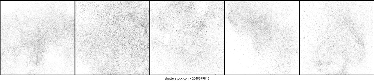 Set of distressed black texture. Dark grainy texture on white background. Dust overlay textured. Grain noise particles. Rusted white effect. Halftone vector illustration, Eps 10.