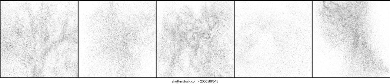 Set of distressed black texture. Dark grainy texture on white background. Dust overlay textured. Grain noise particles. Rusted white effect. Halftone vector illustration, Eps 10.