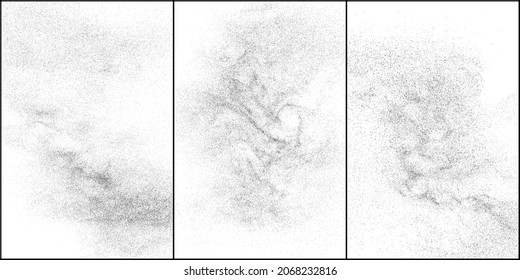 Set of distressed black texture. Dark grainy texture on white background. Dust overlay textured. Grain noise particles. Rusted white effect. Halftone vector illustration, Eps 10.