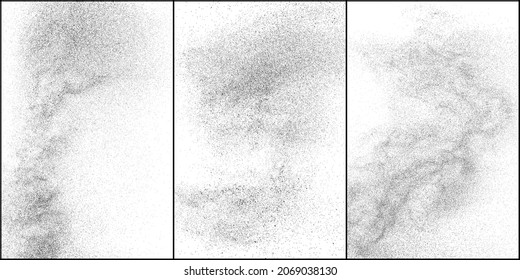 Set of distressed black texture. Dark grainy texture on white background. Dust overlay textured. Grain noise particles. Rusted white effect. Halftone vector illustration, Eps 10.