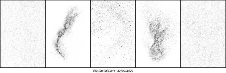 Set of distressed black texture. Dark grainy texture on white background. Dust overlay textured. Grain noise particles. Rusted white effect. Halftone vector illustration, Eps 10.