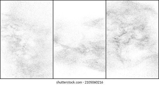 Set of distressed black texture. Dark grainy texture on white background. Dust overlay textured. Grain noise particles. Rusted white effect. Halftone vector illustration, Eps 10.