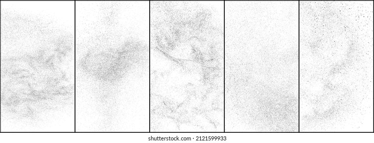 Set of distressed black texture. Dark grainy texture on white background. Dust overlay textured. Grain noise particles. Rusted white effect. Halftone vector illustration, Eps 10.