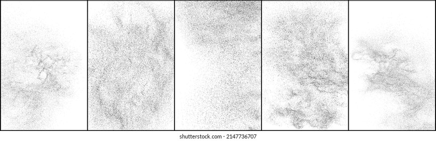 Set of distressed black texture. Dark grainy texture on white background. Dust overlay textured. Grain noise particles. Rusted white effect. Halftone vector illustration, Eps 10.