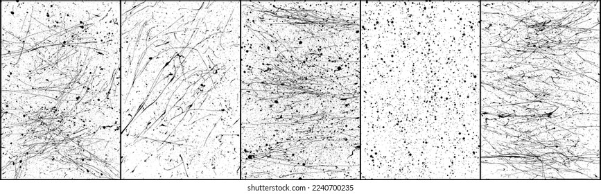 Set of distressed black texture. Dark grainy texture on white background. Dust overlay textured. Grain noise particles. Rusted white effect. Vector illustration, Eps 10.