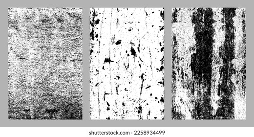 Set of distressed black texture. Dark grainy texture on white background. Dust overlay textured. Grain noise particles. Rusted white effect. Grunge design elements. Vector illustration, EPS 10.