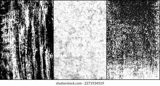 Set of distressed black texture. Dark grainy texture on white background. Dust overlay textured. Grain noise particles. Rusted white effect. Grunge design elements. Vector illustration, EPS 10.