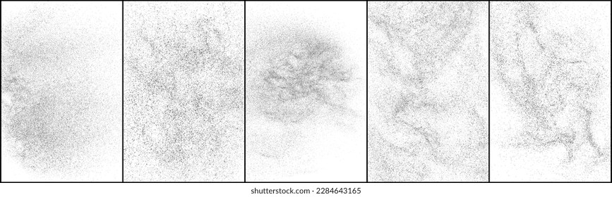 Set of distressed black texture. Dark grainy texture on white background. Dust overlay textured. Grain noise particles. Rusted white effect. Vector illustration, Eps 10.