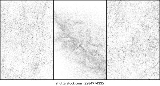 Set of distressed black texture. Dark grainy texture on white background. Dust overlay textured. Grain noise particles. Rusted white effect. Vector illustration, Eps 10.