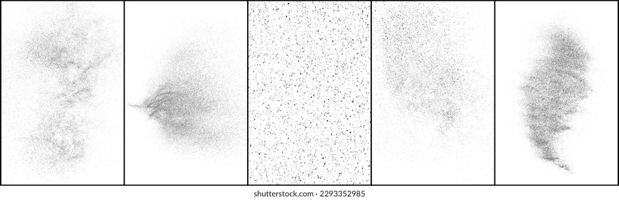 Set of distressed black texture. Dark grainy texture on white background. Dust overlay textured. Grain noise particles. Rusted white effect. Vector illustration, Eps 10.