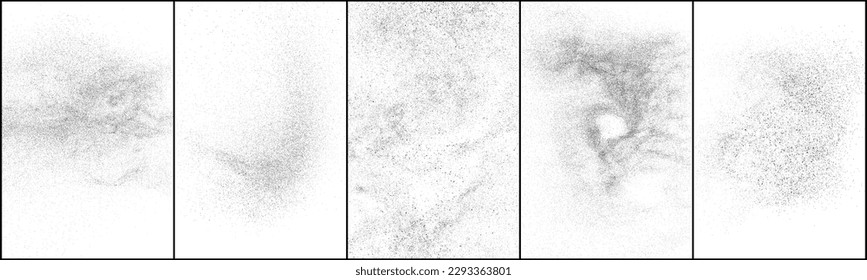 Set of distressed black texture. Dark grainy texture on white background. Dust overlay textured. Grain noise particles. Rusted white effect. Vector illustration, Eps 10.