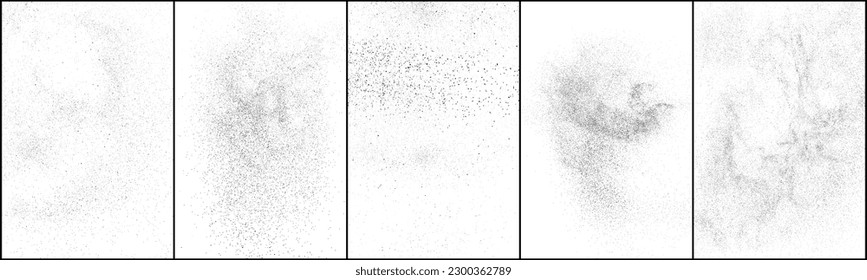 Set of distressed black texture. Dark grainy texture on white background. Dust overlay textured. Grain noise particles. Rusted white effect. Vector illustration, Eps 10.