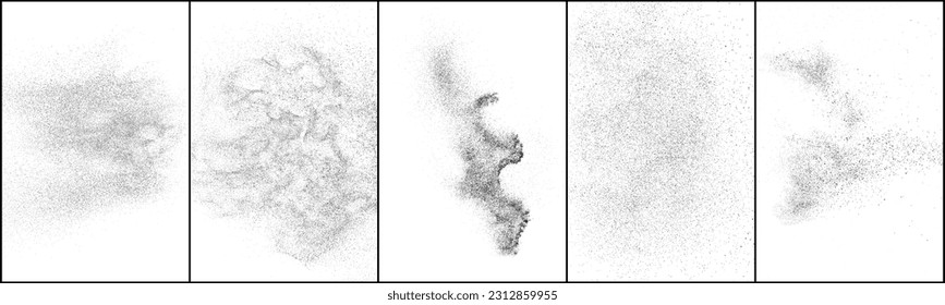Set of distressed black texture. Dark grainy texture on white background. Dust overlay textured. Grain noise particles. Rusted white effect. Vector illustration, Eps 10.