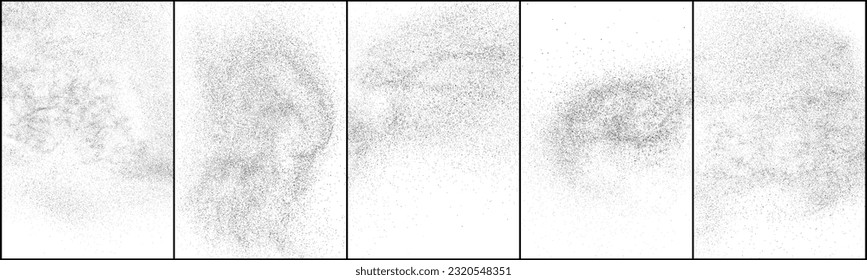 Set of distressed black texture. Dark grainy texture on white background. Dust overlay textured. Grain noise particles. Rusted white effect. Vector illustration, Eps 10.