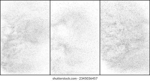 Set of distressed black texture. Dark grainy texture on white background. Dust overlay textured. Grain noise particles. Rusted white effect. Vector illustration, Eps 10.