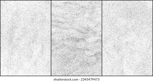 Set of distressed black texture. Dark grainy texture on white background. Dust overlay textured. Grain noise particles. Rusted white effect. Vector illustration, Eps 10.