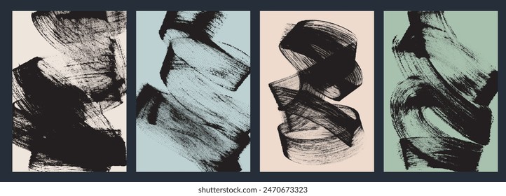 Set of distressed grainy texture in various squiggled shapes. Pixel disintegration, halftone effect, bold brush strokes. Dust overlay distress grain texture for modern grunge or punk posters.