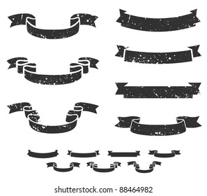 Set of distressed grunge scroll banners, includes non-grunge shapes