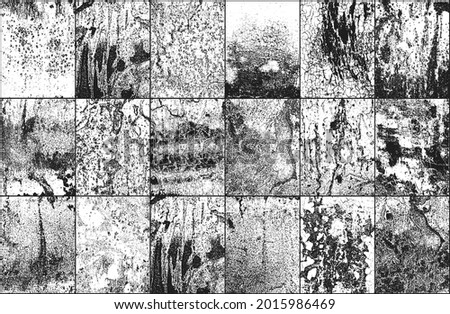 Set of distressed overlay texture of rusted peeled metal. grunge background. abstract halftone vector illustration
