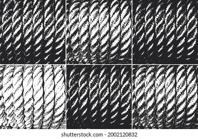 Set of distressed overlay texture of twisted rope. grunge background. abstract halftone vector illustration