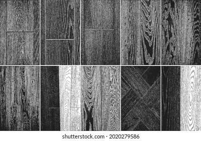 Set of distressed overlay wooden plank texture, grunge background. abstract halftone vector illustration