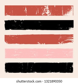 A set of distressed vector design elements in black, pastel pink and red isolated on white. Textured vintage frames, banners, backgrounds with copy space.