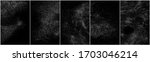 Set of distressed white grainy texture. Dust overlay textured. Grain noise particles. Snow effects pack. Rusted black background. Vector illustration, EPS 10.   