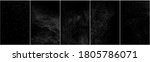 Set of distressed white grainy texture. Dust overlay textured. Grain noise particles. Snow effects pack. Rusted black background. Vector illustration, EPS 10.   