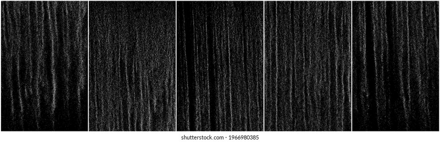 Set of distressed white grainy texture. Dust overlay textured. Grain noise particles. Snow effects pack. Rusted black background. Vector illustration, EPS 10.   