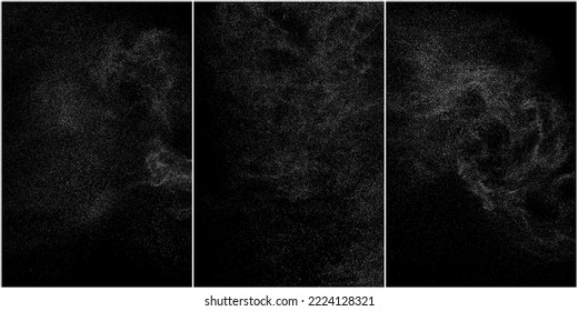 Set of distressed white grainy texture. Dust overlay textured. Grain noise particles. Snow effects pack. Rusted black background. Vector illustration, EPS 10.    - Shutterstock ID 2224128321