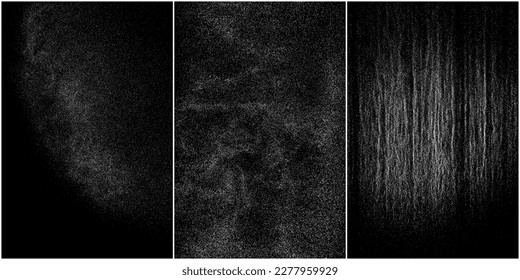 Set of distressed white grainy texture. Dust overlay textured. Grain noise particles. Snow effects pack. Rusted black background. Vector illustration, EPS 10.    - Shutterstock ID 2277959929