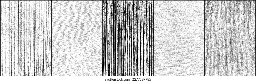 Set of distressed wood texture. Black grainy texture on white background. Dust overlay textured. Grain noise particles. Rusted white effect. Grunge design elements. Vector illustration, EPS 10.