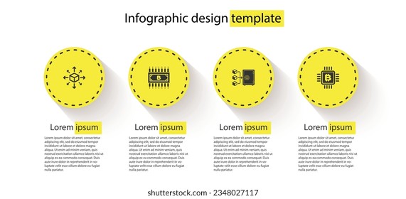 Set Distribution, Cryptocurrency bitcoin with circuit, Proof of stake and CPU mining farm. Business infographic template. Vector