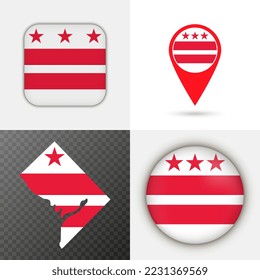 Set of District of Columbia state flag. Vector illustration.