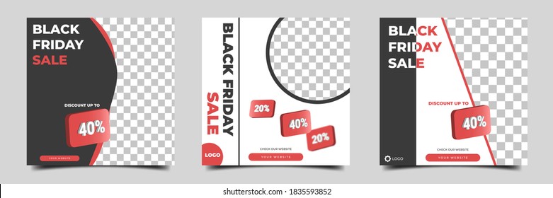 Set of ditable square banner template. Black friday background design. Perfect for social media post, internet ads. Flat vector design with photo collage.