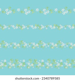 Set von ditzigen Blumen einfachen nahtlosen Zeilenmuster. Kleine weiße Oxalis mit Blättern auf Farbhintergrund. 