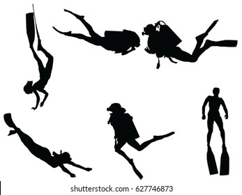 Set Of Diver Silhouette