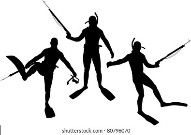 set of diver silhouettes. vector illustration