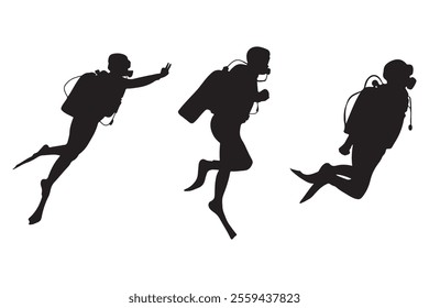 Set of diver silhouettes,divers in different movements