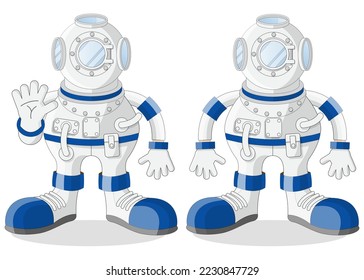 A set of divers. Isolated on white background. Vector illustration.