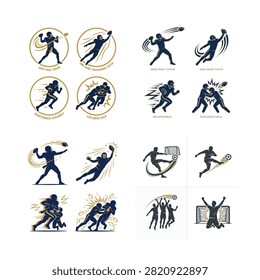Set of diverse athletes in dynamic action poses for sports illustration , And, international sports event, multi sport competition, athletics championship, sports tournament, Commonwealth Games