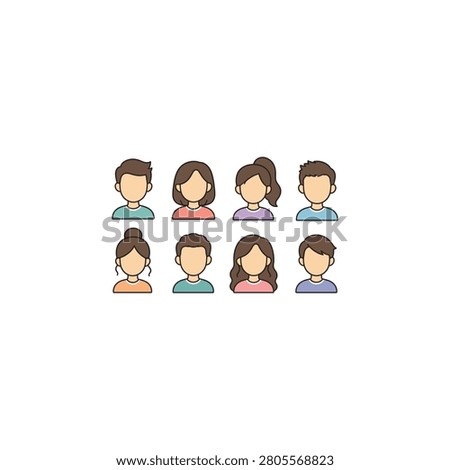 Set of diverse avatar person icons representing different profiles with character illustration community business communication identity