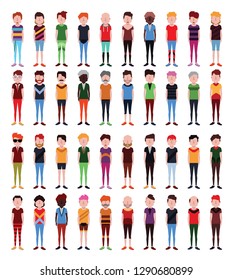 Set of diverse avatars with different clothes and hair styles